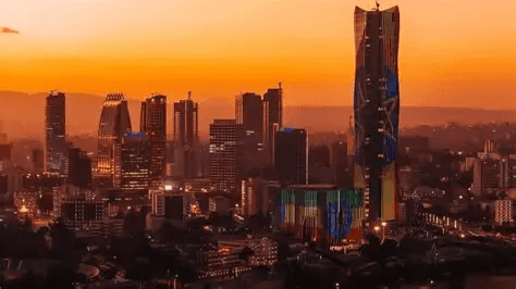 Ethiopian businesses and city skyline